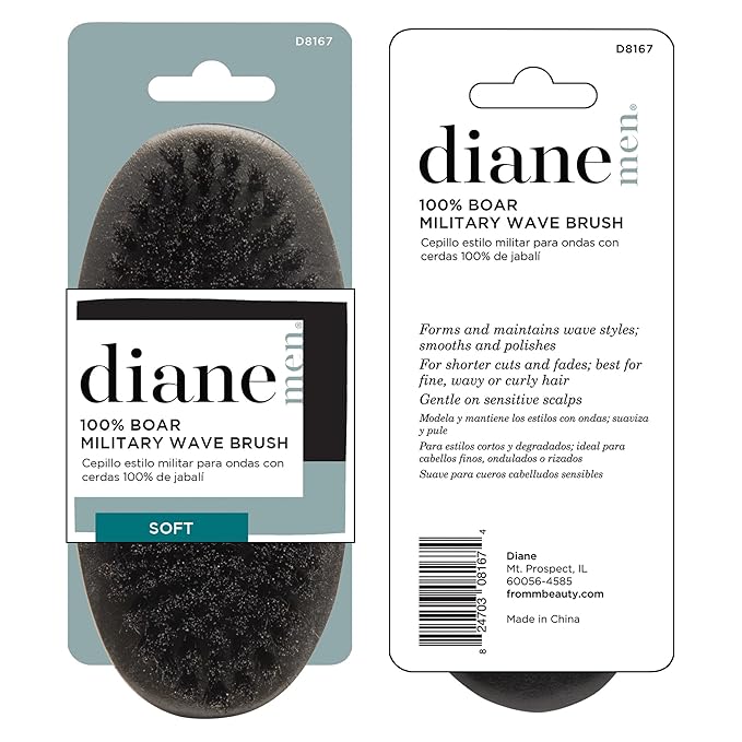 Diane 100% Boar Bristle Military Brush for Men and Women - Waves, Detangling, Smoothing Fine to Medium Hair, Restores Shine and Texture