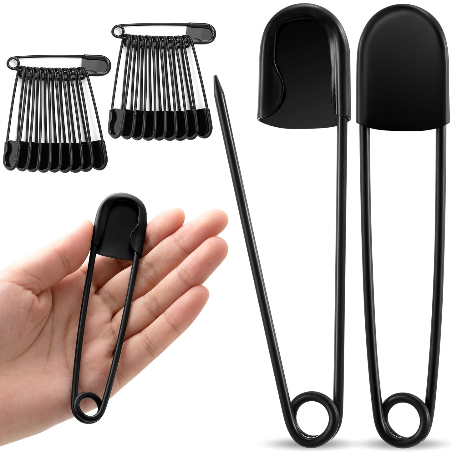 Juexica 20 Pcs Large Safety Pins 5 Inch Jumbo Stainless Steel Safety Pins Heavy Duty Huge for Strong Laundry Upholstery Sewing Quilting Key Rings Craft Outdoor (Black)