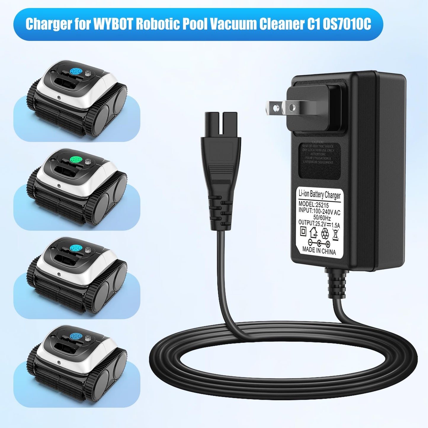 Cisain Charger for WYBOT Robotic Pool Cleaner,25.2V Charger Adapter Compatible with WYBOT C1 OS7010C Cordless Pool Vacuum Cleaner Power Adapter Cord