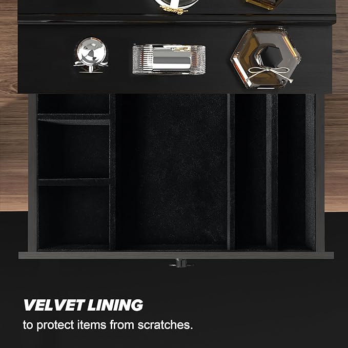 upcessory Cologne Organizer for Men, 3 Tier Wood Perfume Organizer with Felt Lining Drawer and Hidden Compartment, Black Perfume Display Holder, A Gift for Men
