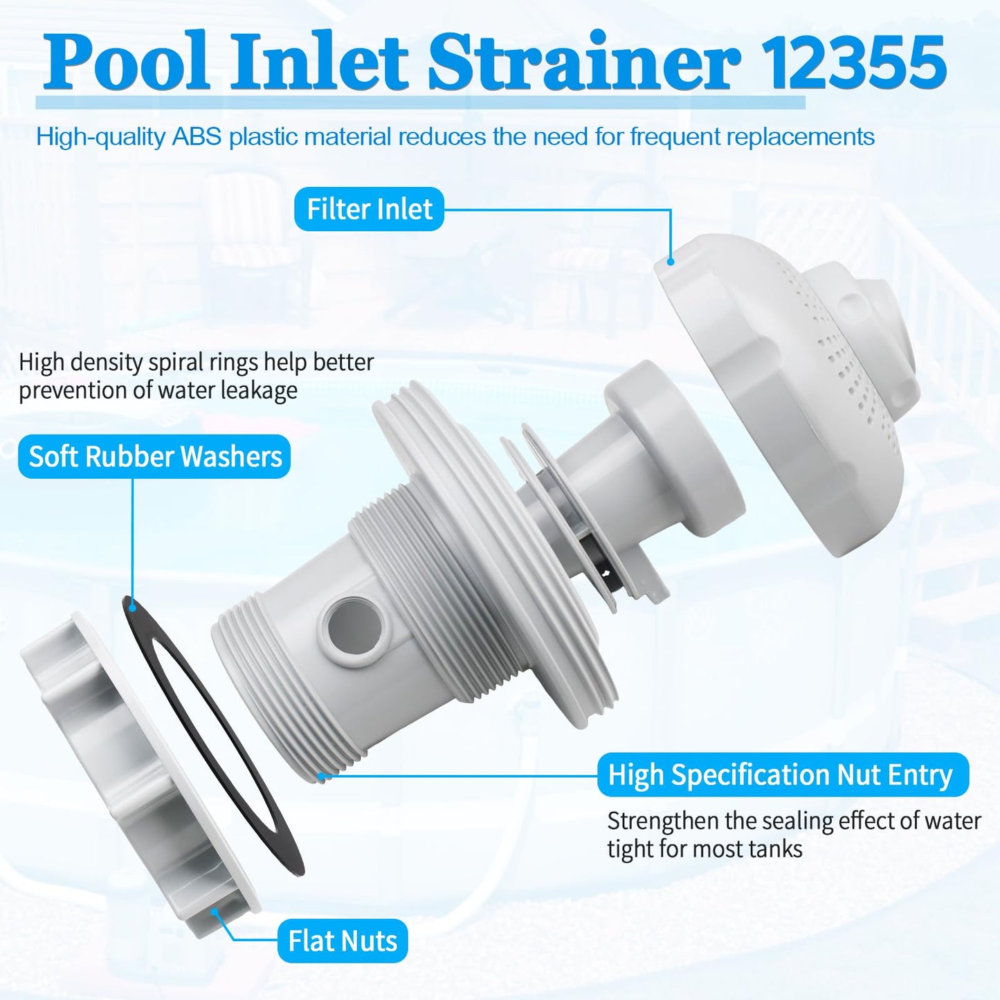 12355 Large Inlet Air Nozzle Compatible with Intex 1900-2450gph Pumps, Pool Return Jet for Intex Above Ground Swimming Pool Replacement Part Kit, Pool Strainer Grid Inlet Water Jet Nozzles, 1 Pack