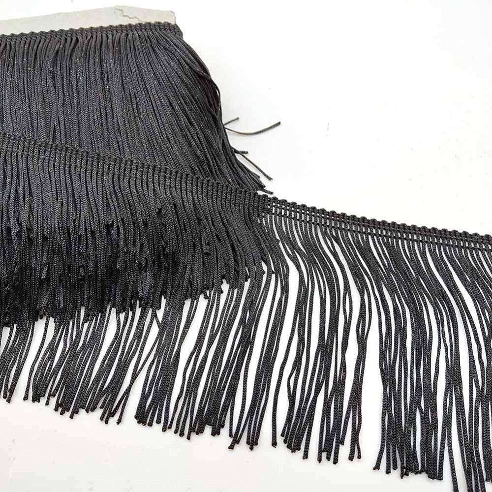 Lauthen.S 10 Yards of 6" Chainette Fringe Trim Tassel Sewing Trim for DIY Craft Latin Dress Lamp Shade Decoration Black