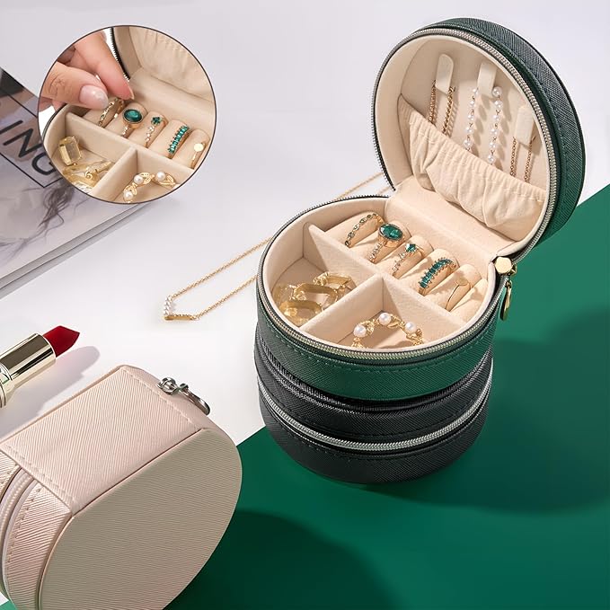 ProCase Travel Size Jewelry Box, Mini Portable Seashell-Shaped Jewelry Case, 2 Layer Organizer in PU Leather for Women -Emerald