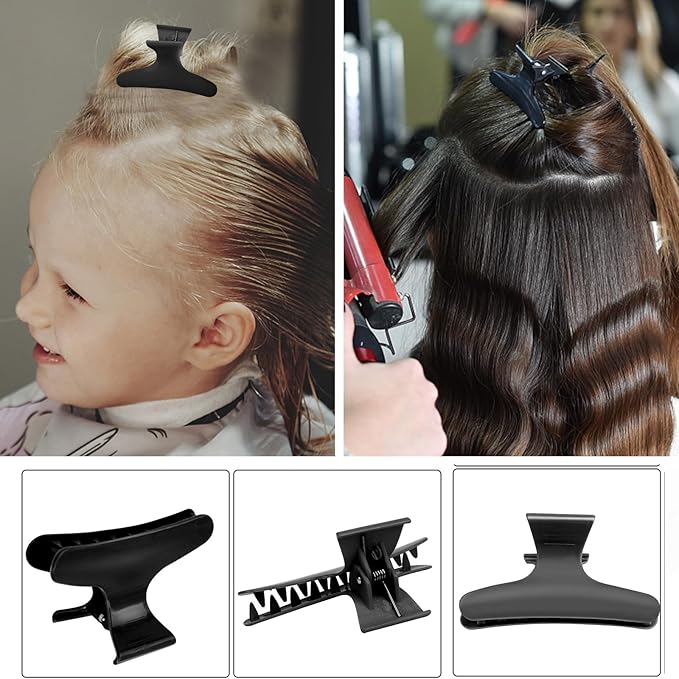 Hair Clips for Styling Sectioning 12 Pack Black Butterfly Clamps Hair Claw Clips Pro Salon Hair Clips for Styling, Sectioning, Cutting and Coloring