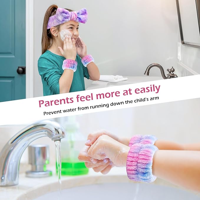 3PCS Spa Headband and Wristbands Set for Women, Soft Microfiber Face Wash Headband with Cute Bow, Elastic Absorbent Wrist Towels, Makeup Skincare Accessories for Facial, Shower, Yoga