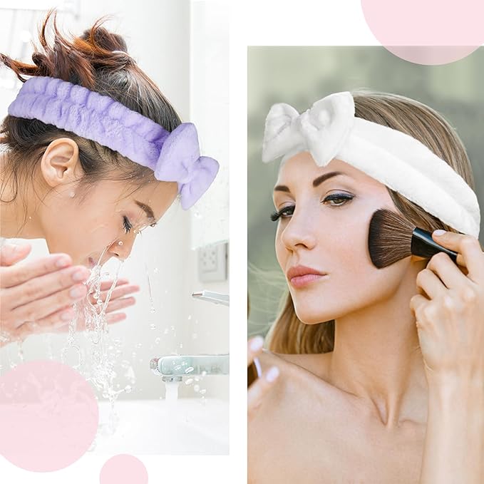 Fmeida Spa Headband and Wrist Band Set for Face Washing Skin Care Headband Pink Hairband 3 Pack