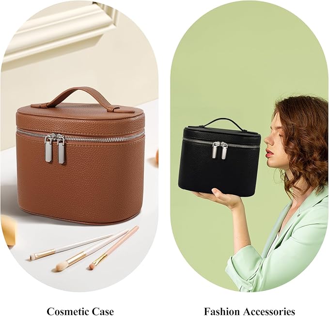honitty Makeup Bag, Checkered Make up Case with Compartments and Handle, Portable Cosmetic Organizer Bags,Toiletry Bag for Women