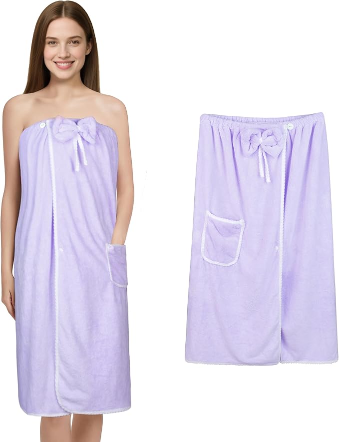 Towel Wrap Women Shower Robe Adjustable Closure Bathrobe with Hair Drying Towel & Spa Wraps