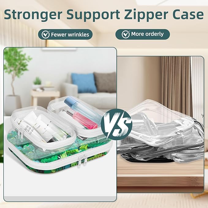 Clear Hard Shell Zipper Cases(3 Packs), Plastic Hard Sided Zippers Pouches Clear Hardshell Pencil Case For Storage, Diaper Bag Organizer Bliss Bins 2*Small/1*Medium