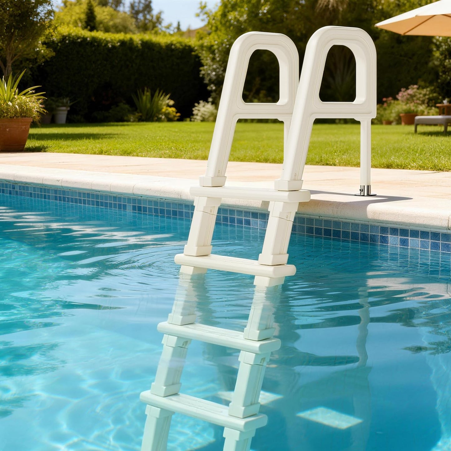 Outvita 5-Step PE Pool Ladder Above Ground, Heavy Duty Safety Deck Ladder, Anti Slip Plastic Step for Inground Swimming Pool 48in to 54in(Ivory)