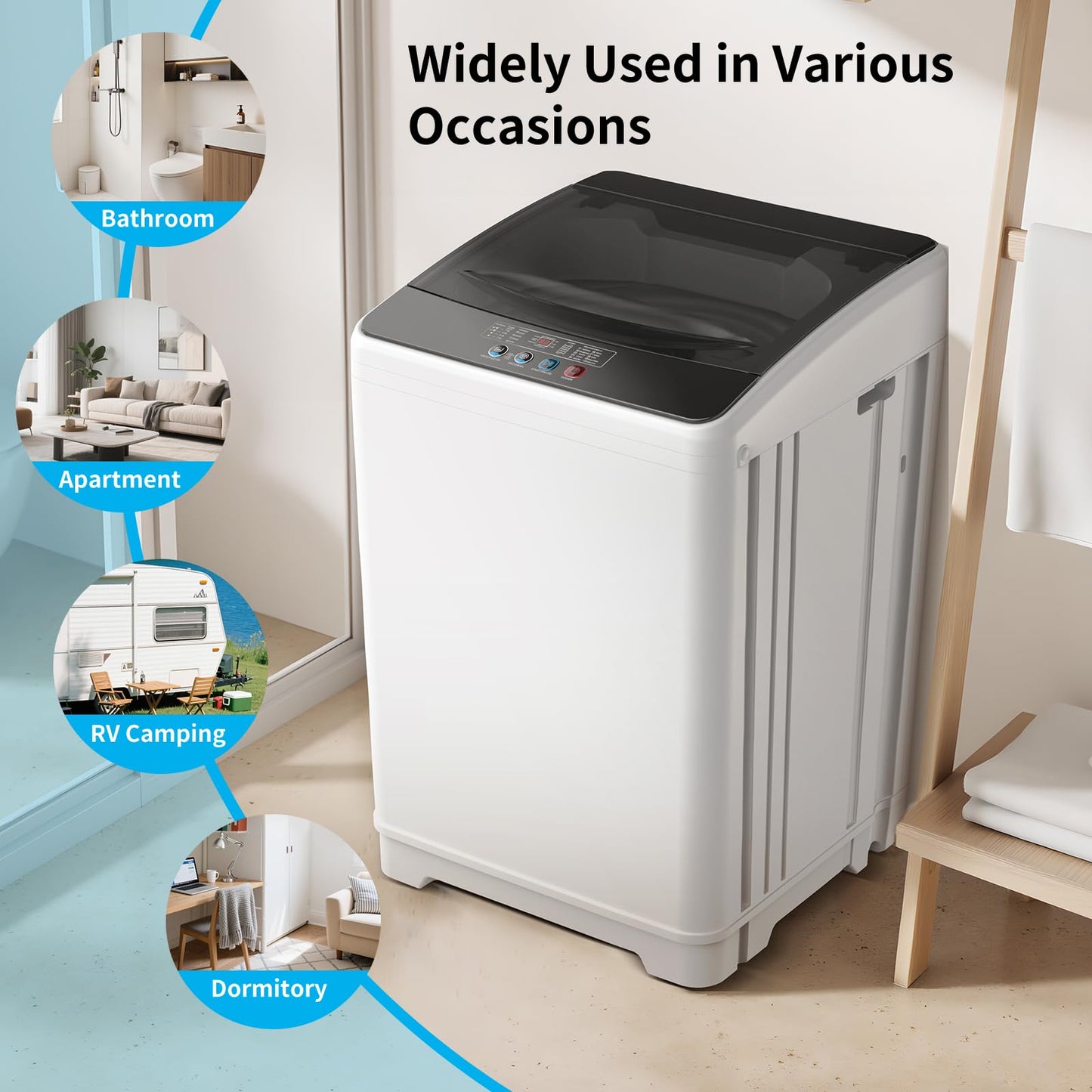 TABU 18lbs Portable Washing Machine, 2.4 Cu Ft Full Automatic Washing Machine with Drain Pump, Automatic Washer and Dryer with 10 Wash Programs & 8 Water Levels for Home, Apartment, RV, White