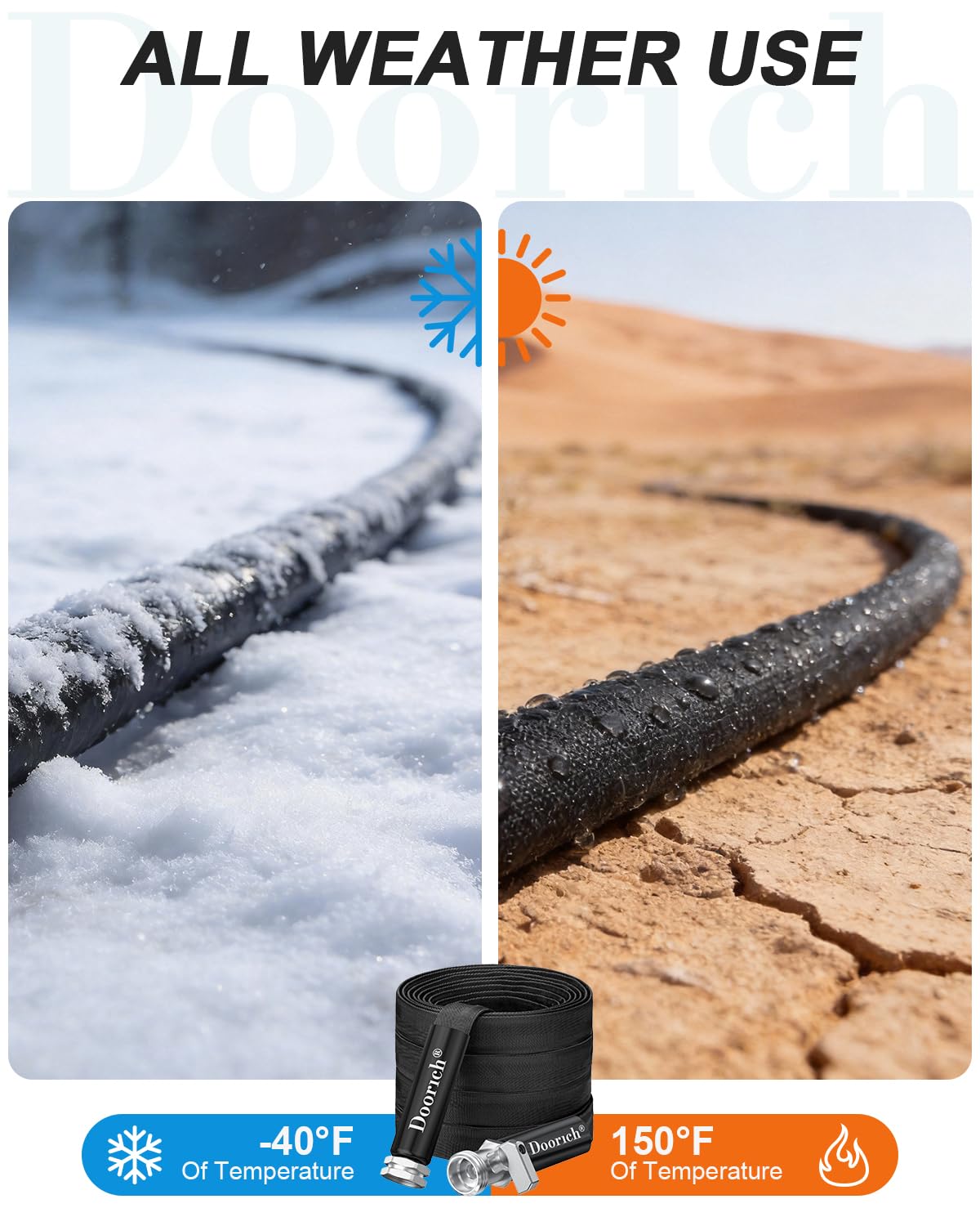 Doorich Garden Hose, Lightweight, Ultra Flexible, Durable, Kink-Free Water Hose with Valve - Made of TPU, Drinking Water Safe Material, Non-Shrinking, Easy to Store, All-Weather, Black (25 FT)