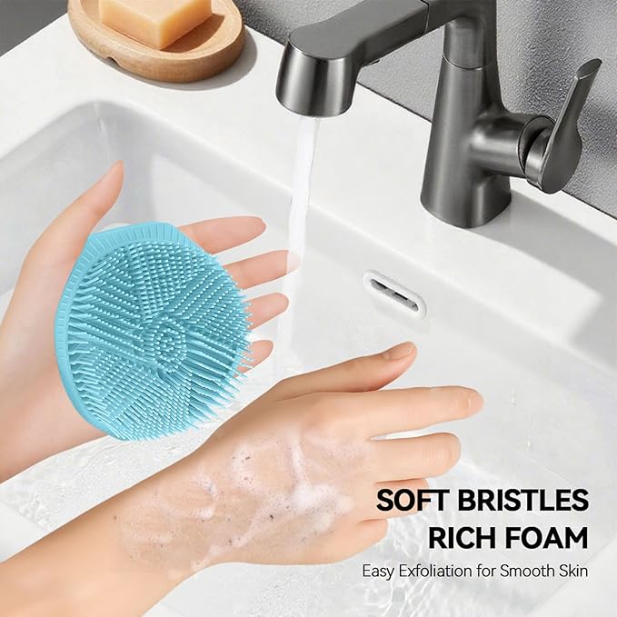 2-Pack Soft Silicone Dual-Sided Body Scrubber & Loofah | Gentle Exfoliating Shower Brush for Men & Women | Creates Rich Lather, Easy to Clean (Pink & Blue)