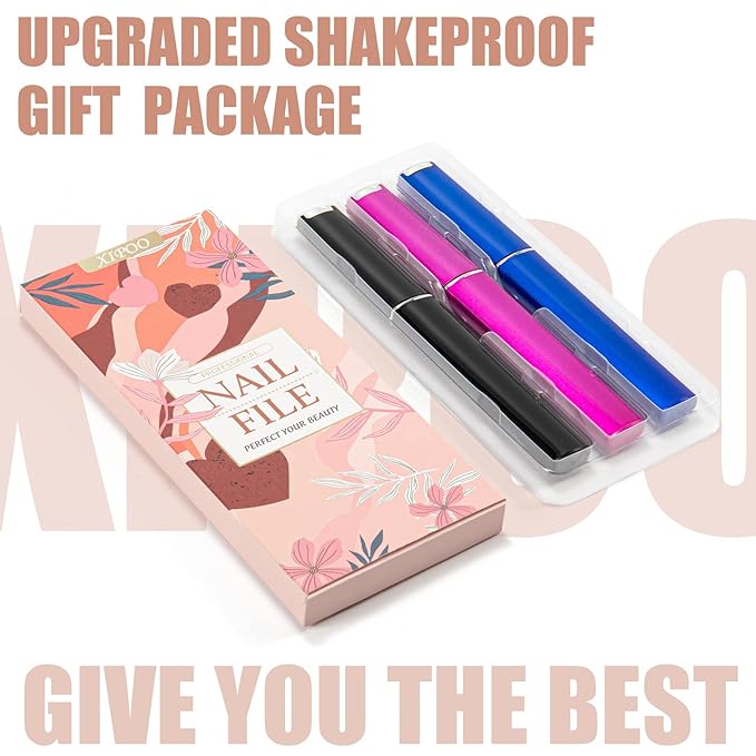 XIPOO Premium Glass Nail Files - 3 Pack with Case, Crystal, Salon Manicure Tool for Natural Nails, Gift for Women and Girls