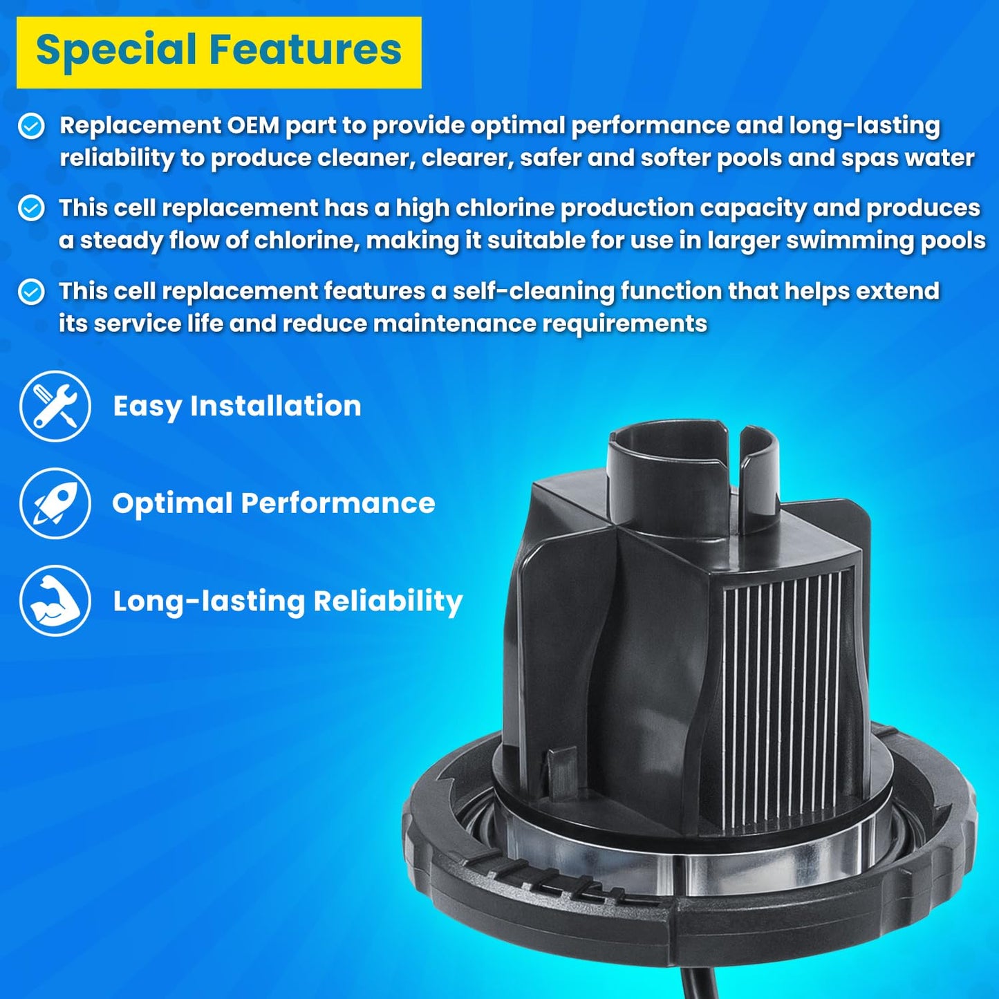 Replacement for Jandy Zodiac R0693900 TruClear Salt Cell Assembly for All Jandy Pro Series TruClear Chlorine Generating System TRUCLEAR11K & TRUCLEAR11KU Pools up to 35,000 Gallons Upgraded Black