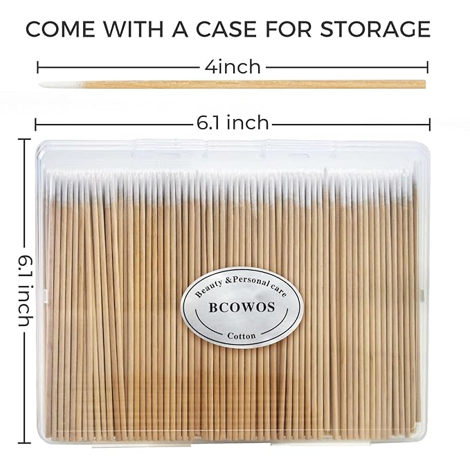 400PCS Pointed Cotton Swabs with Storage Case - 4 inch Microblading Precision Tip Cotton Swabs with Wooden Sticks - for Makeup, Tattoo Permanent Supplies