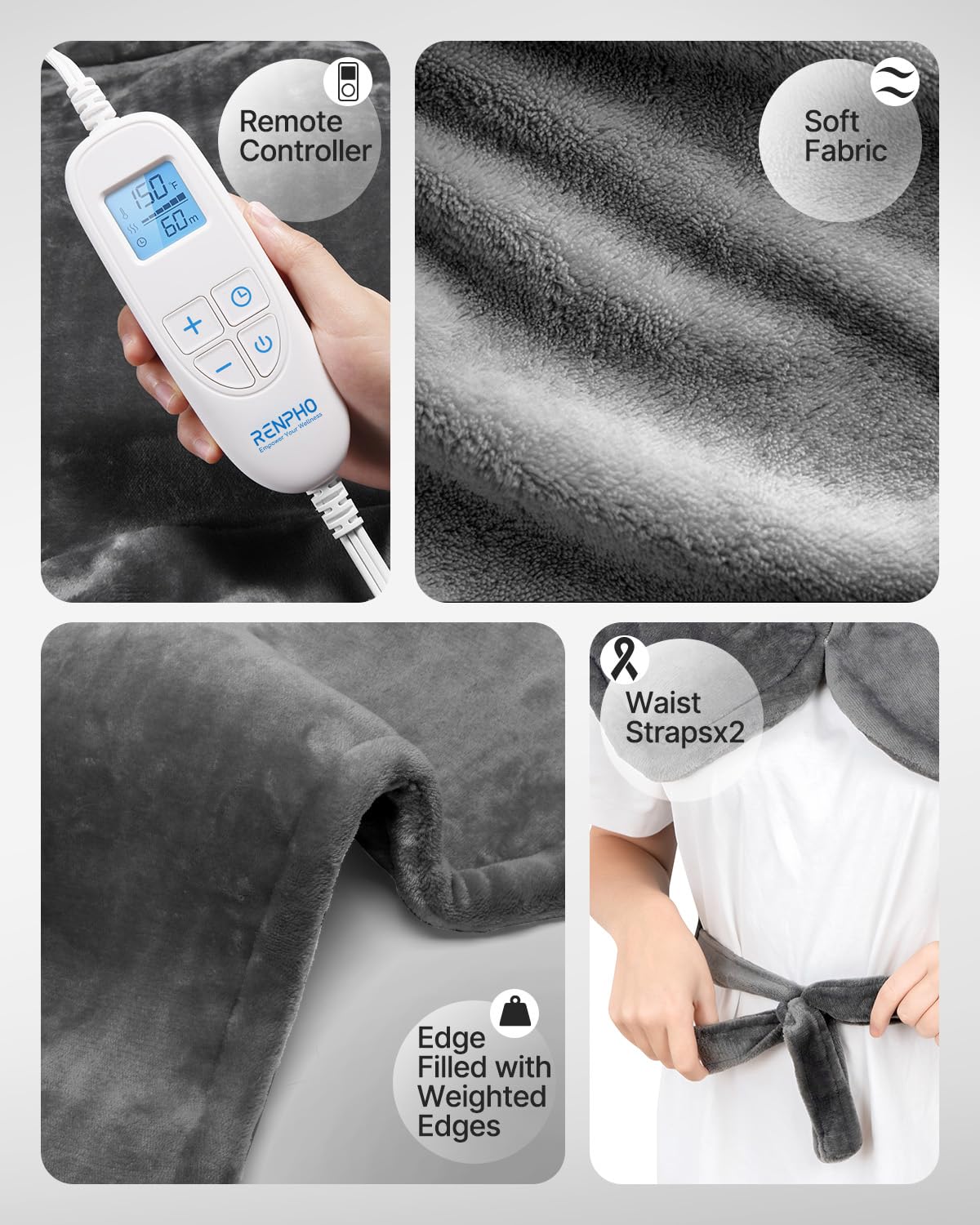 RENPHO Electric Heating Pad for Back Pain Relief, Birthday Gifts for Women Men Mom Dad Elderly, FSA Eligible Items Only List, Large Heat Pad for Neck and Shoulders, 24"x33", ETL Certified, Gray