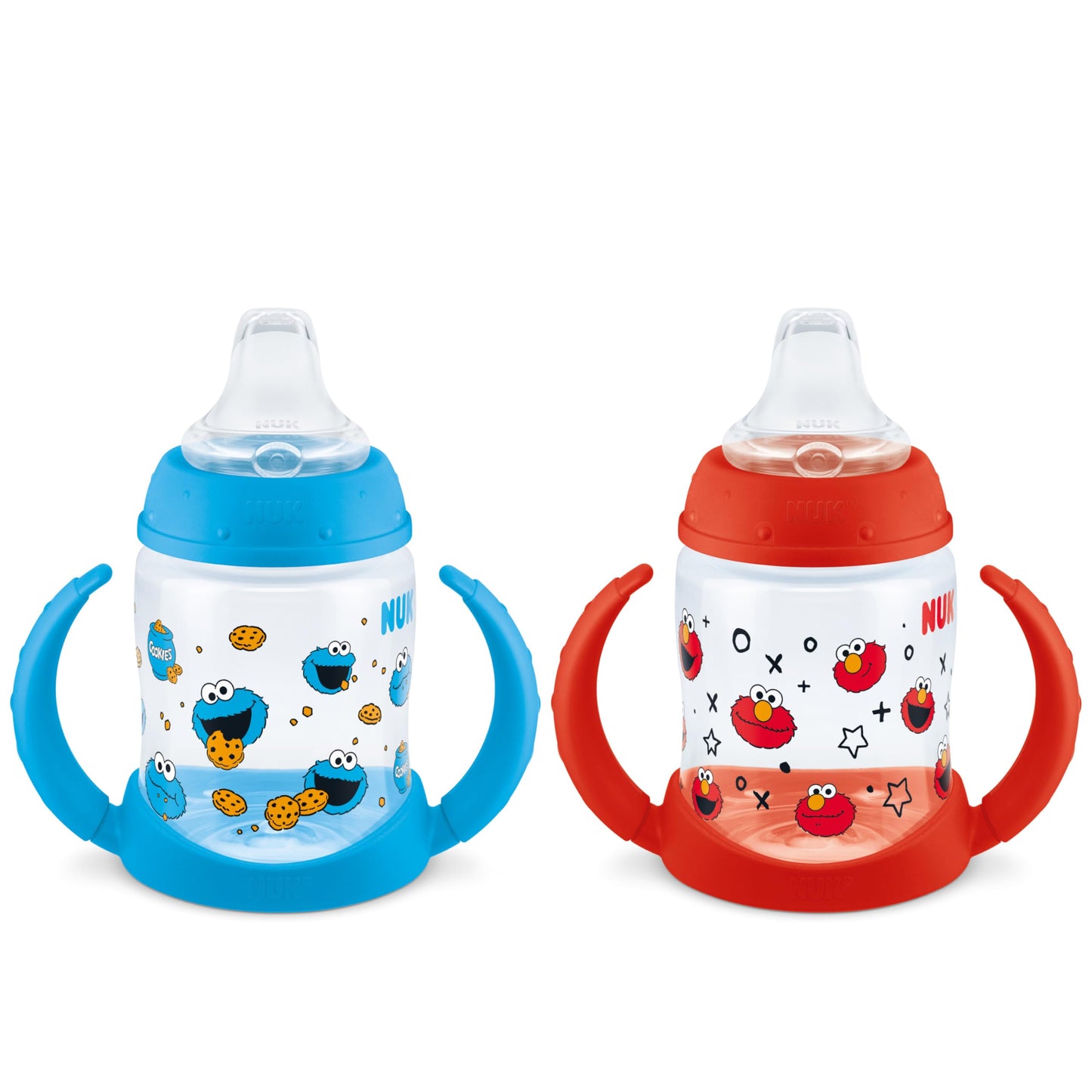 NUK Learner Cup, 5oz, Pack of 2, Sesame Street, Elmo and Cookie Monster – Soft Spout, Easy-Grip Handles, BPA Free, Spill Proof Transition Sippy Cup