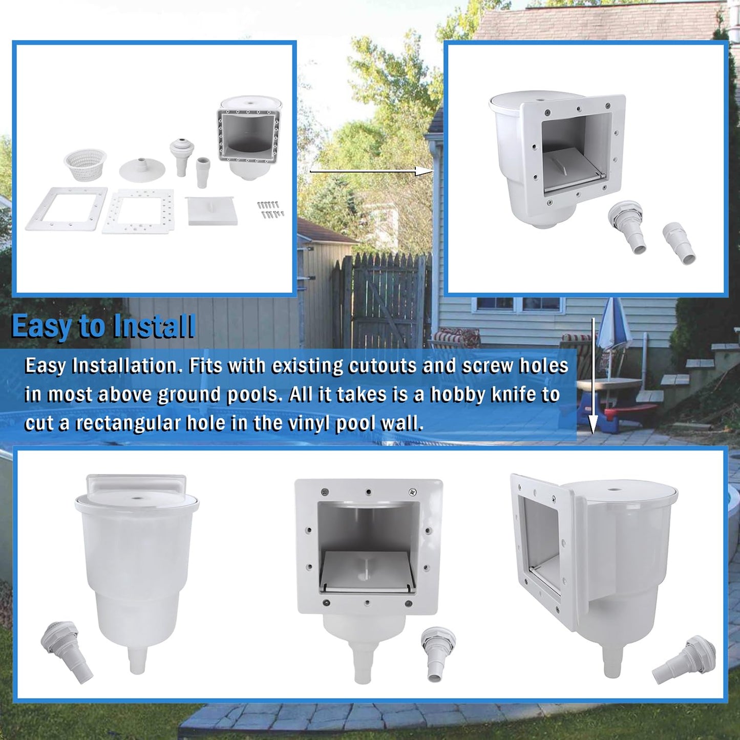 Kefly Above Ground Pools Skimmer with Accessories, Thru-Wall Skim Compatible with All Standard Pool Wall Cutouts