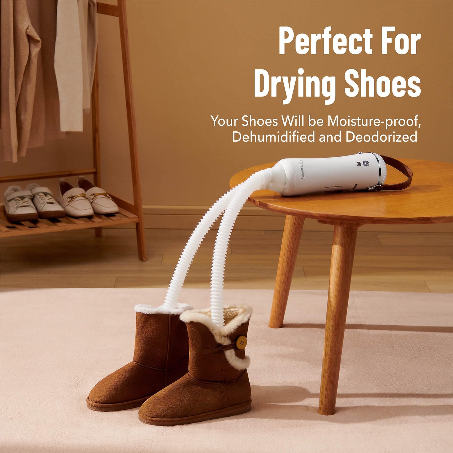 Sanivery Electric Portable Dryer for Clothes - Mini Clothes Dryer with Shoe Drying Attachment, Foldable Drying Rack, Super-Quiet Motor, Timers Automatically Shutdown - Compact Travel Dryers