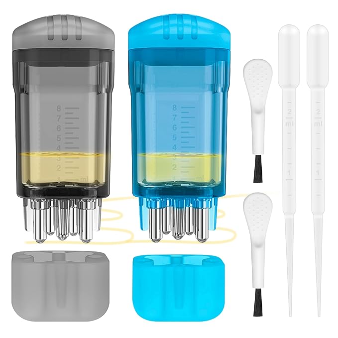 2 PCS Minoxidil Applicators with Cleaning Brush and Dropper, Anglecai Scalp Applicator Comb for Hair Oil Applicator Brush, Minoxidil Brushes for Scalp Applicator Comb for Hair Growth (Black+Blue)