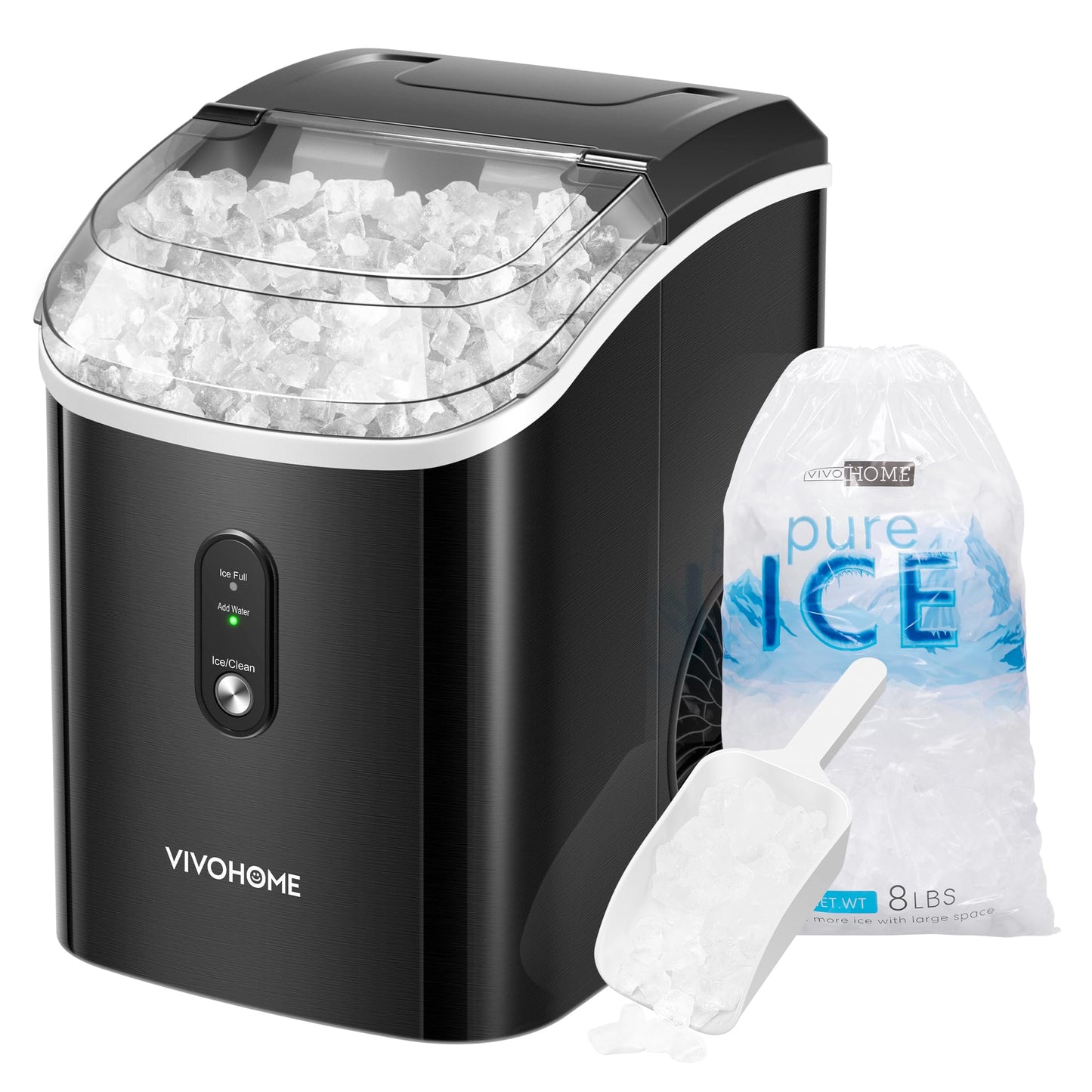 VIVOHOME Electric Portable Compact Countertop Automatic Ice Cube Maker Machine with Hand Scoop and Self Cleaning Function 26lbs/Day Silver