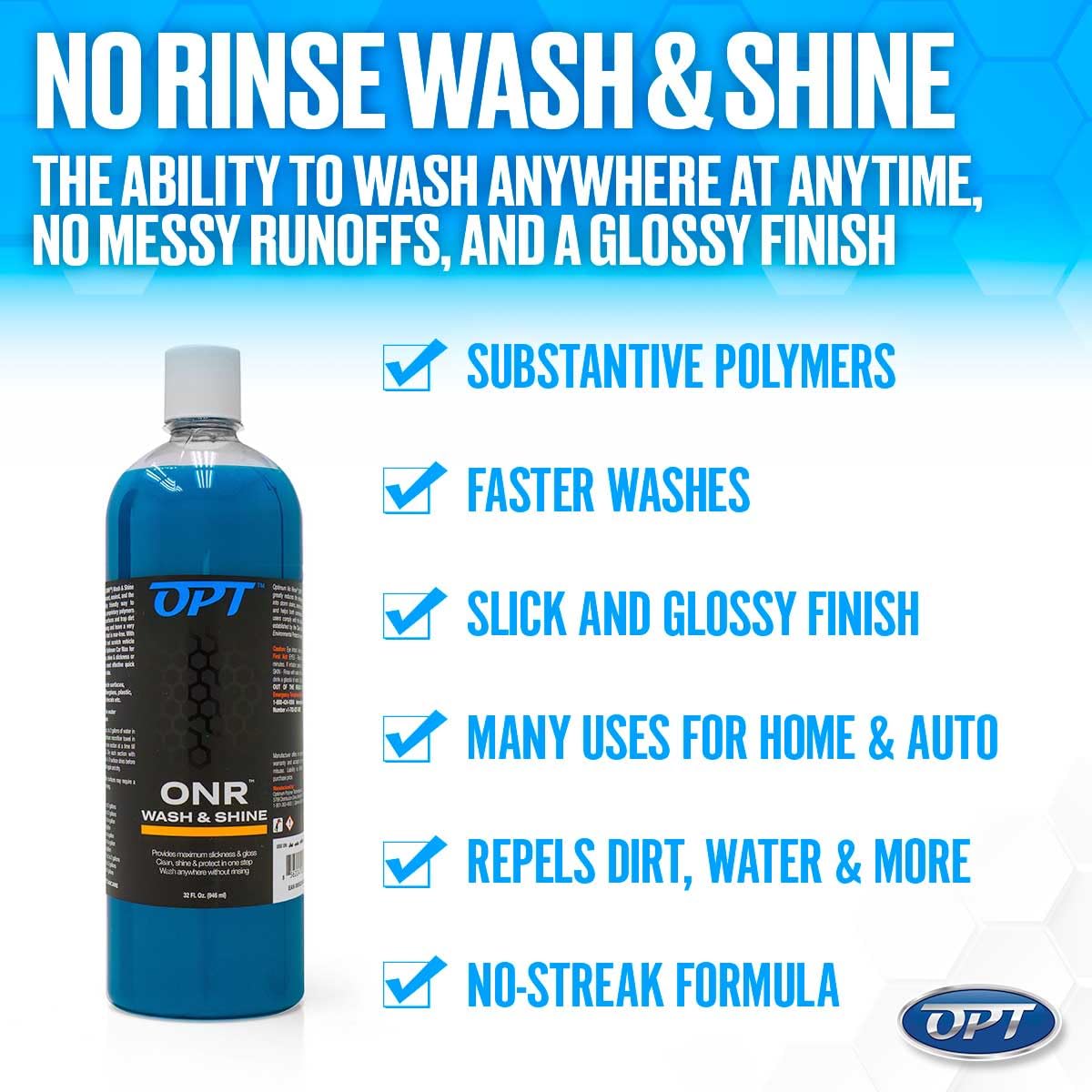 Optimum No Rinse Wash and Shine Version 5 - ONR Rinseless Car Wash Soap for Auto Detailing, Use On Paint, Ceramic Coatings, Glass, Interior (1 Gallon)