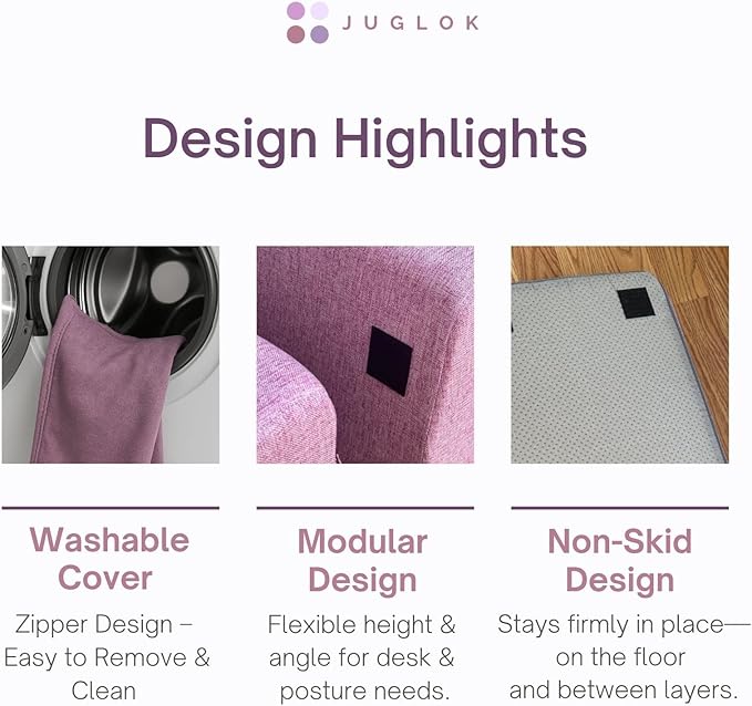 Purple Adjustable Foot Rest for Under Desk at Work – Ergonomic Linen Memory Foam Footrest Pillow with Breathable Washable Cover, DIY Height Adjustment for Office Chair, Gaming, Home & Travel Use