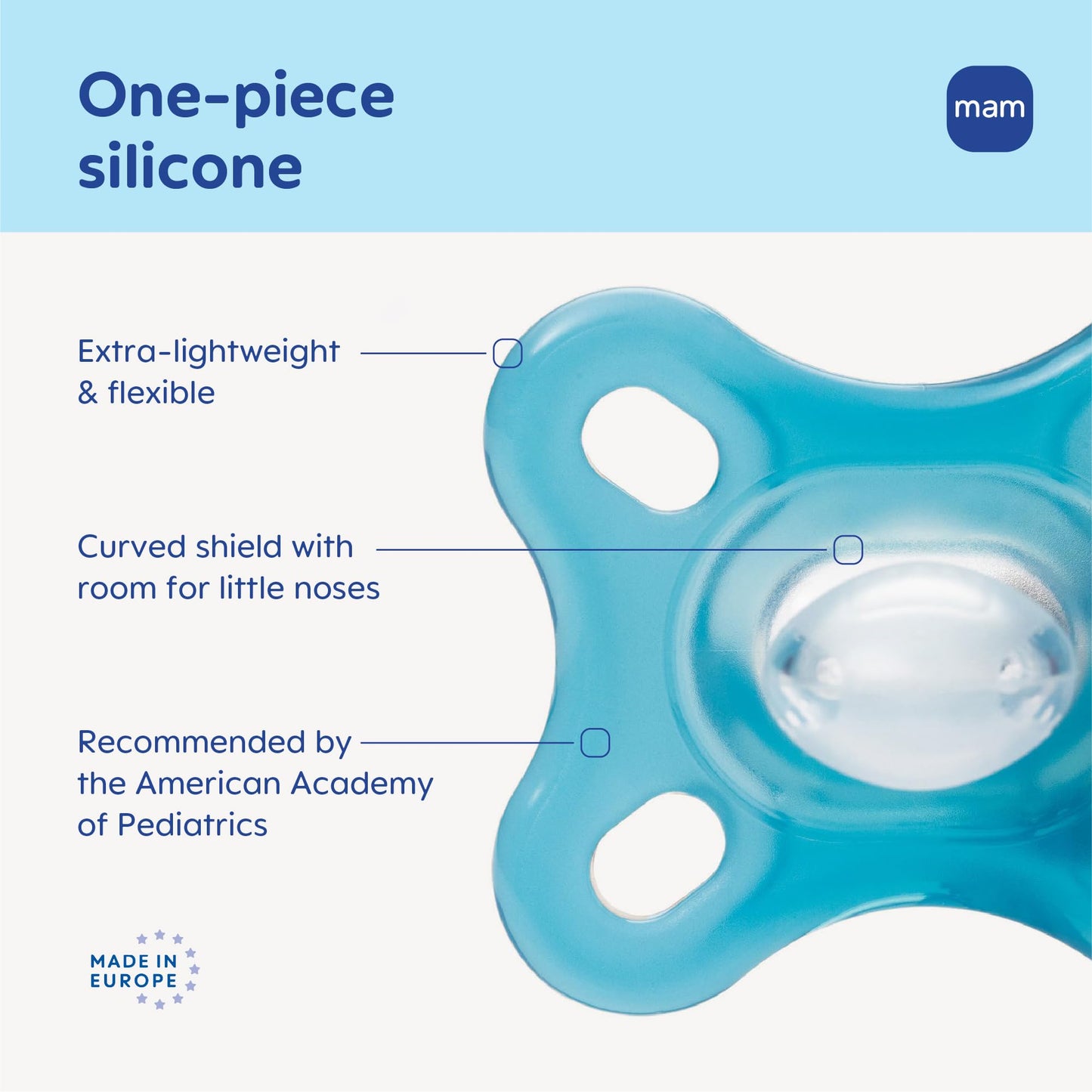 MAM Comfort Baby Pacifier 0-3 Months, Specially for Smaller Newborn Mouths, Lightweight One-Piece BPA-Free Silicone,Easy to Clean, Best for Breastfed Babies, 4 Pk, Made in Europe
