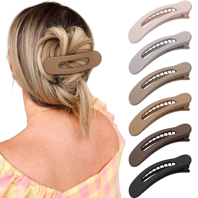 French Concord No Slip Hair Clips - 6PCS Curved Volume Strong Hold Clips for Women Girls (Matt Medium, 4)