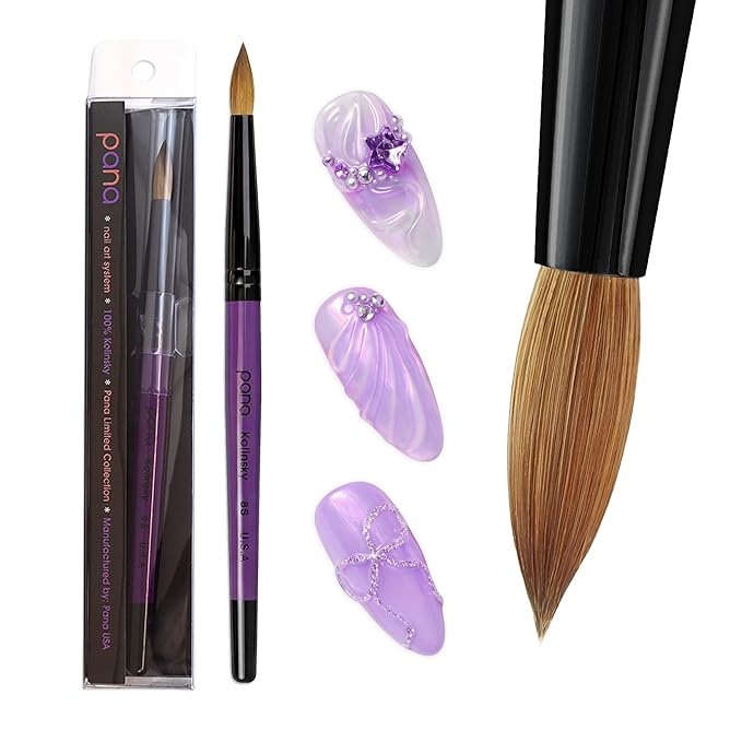 PANA Pure Kolinsky Hair Acrylic Nail Brush - Round Shape Black Ferrule with Purple Wood Handle (Size 8) - for Acrylic Nail Application, Nail Extension Manicure Pedicure Salon Beginner and Professional