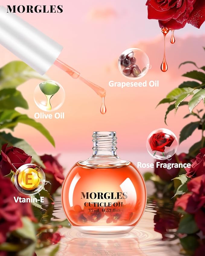 MORGLES Cuticle Remover Kit, 100/180 Nail File and Nail Buffer Blocks, 1 Pcs Rose Cuticle Oil and Professional Pedicure Manicure Tools, Nipper Cutter for Fingernails and Toenails