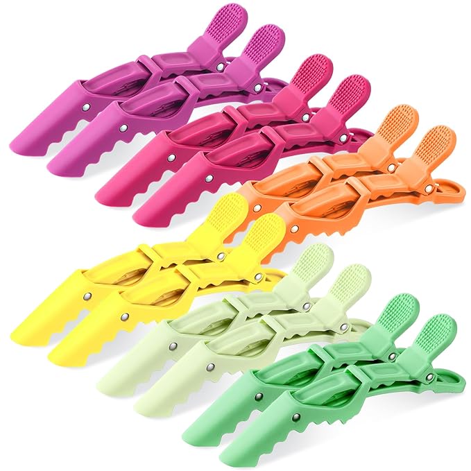 Havawish 12 Pcs Alligator Clips for Hair Styling Matte Alligator Crocodile Clips for Women Hair Sectioning(Neon Colors)