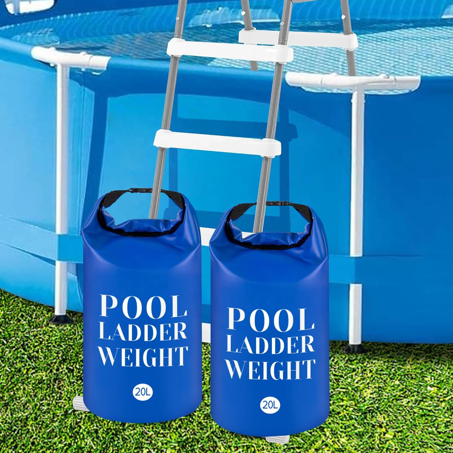 20L/50LB 500D PVC Swimming Pool Ladder Weights- 2 Pcs Waterproof Pool Step Weight Sand Bags- Fillable Pool Stair Weight Anchor Bag with Heavy-Duty Handle for Pool Steps