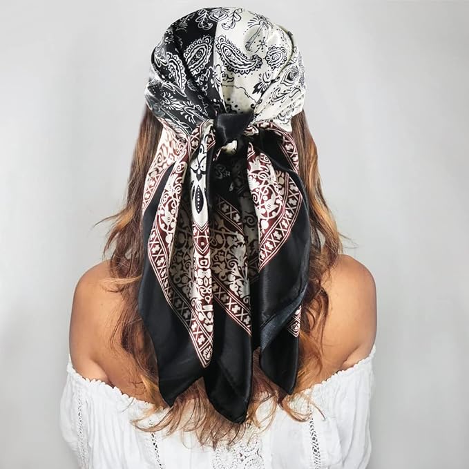 vimate 35" Square Silk Like Head Scarf - Women's Fashion Satin Scarf Bandana for Hair Wrapping at Night.