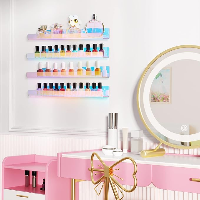 upsimples Acrylic Shelves for Wall Decor, 15" Display Shelf for Perfume, Skincare, Nail Polish, Wall Organizer for Bathroom, Bedroom, Living Room, Playroom, Kids Bookshelf, Iridescent, 2 Pack
