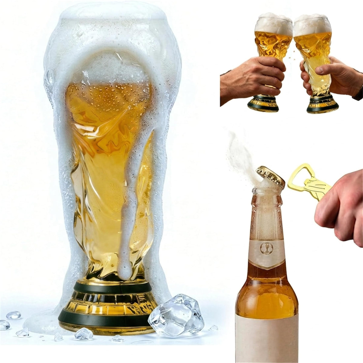 SWECOMZE Soccer Beer Glass – 16oz Champion Cup Shaped Drinking Cup for Viewing Parties – Football Novelty Gifts for Soccer Fans