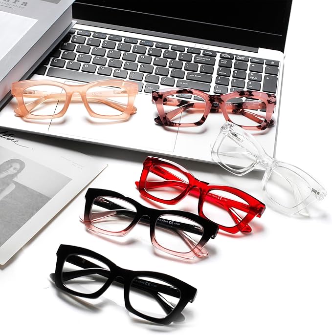 6 Pack Reading Glasses for Women Blue Light Blocking Computer Square Readers with Spring Hinge (Mix Color-5, 1.5, x)