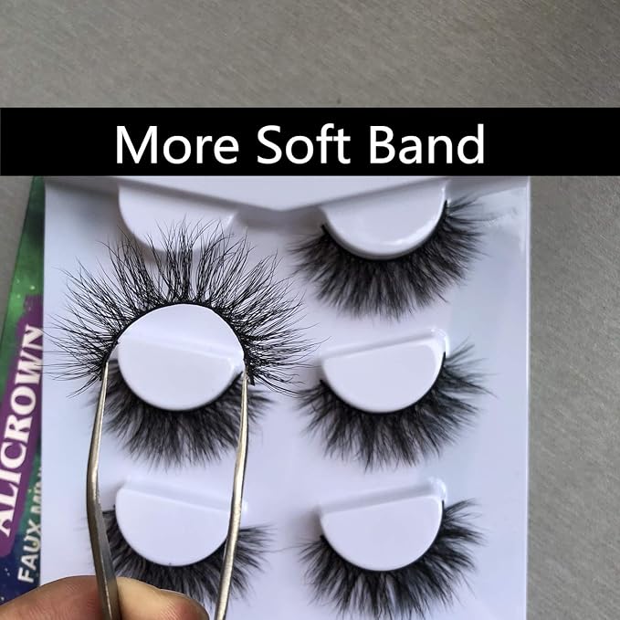 ALICROWN Faux Mink Lashes Pack 3D Volume Natural Thick Volume Wispies Cross False Eyelashes