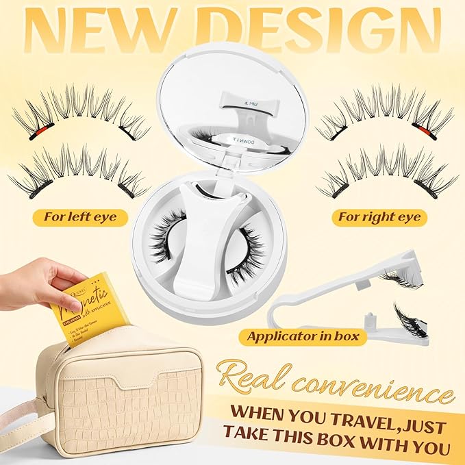 QUEWEL Magnetic Eyelashes with Applicator Reusable No Glue Needed Magnetic Lashes Cat Eye Natural Look Lashes Kit Easy to Wear and Remove(NZH D01)