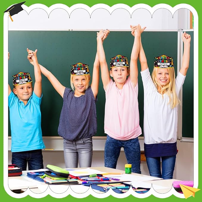 SICOHOME Paper Crown Hats Caps for Kids Paper Crowns for Students Classroom Kindergarten Preschool Party Supplies Adjustable