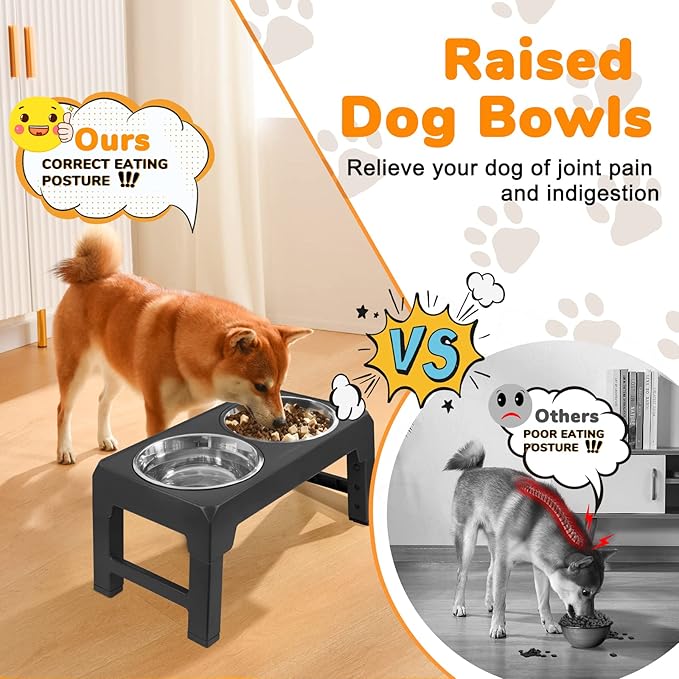 URPOWER Elevated Dog Bowls 4 Height Adjustable Raised Dog Bowl with 2 Stainless Steel Food and Water Bowls Non-Slip Bowl Stand Adjusts to 3.2”,8.7”,10.2”,11.8”for Small Medium Large Dogs and Pets