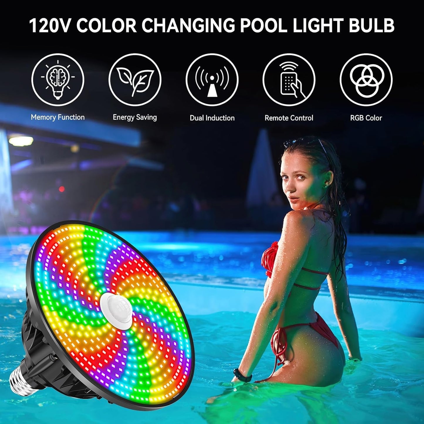 CEDIO LED Pool Light Bulb for Inground Pool, 2026 Upgraded 120V RGB Color Changing Pool Lights Underwater Pool Light with Remote Control, E26/E27 Replacement Pool Light (Pool Light Bulb Black)