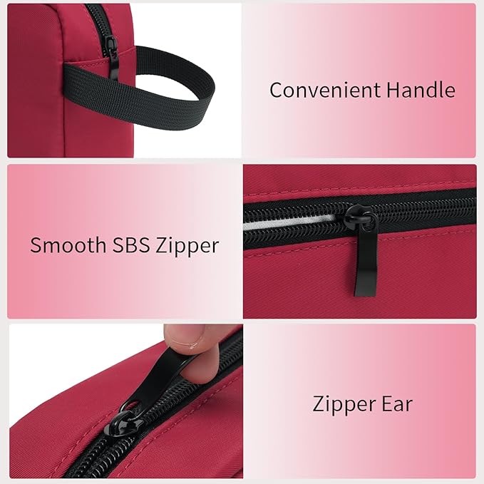 Travel Hanging Toiletry Bag with Carry Handle - Water-Resistant Small Cosmetic Organizer for Men & Women, Makeup, Shaving Kit, Gym & Travel Essentials (Burgundy)