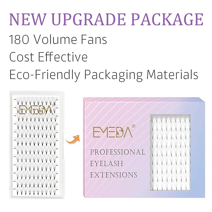 EMEDA 180 Fans Premade Fans Eyelash Extensions Thin Base 10D Stable D Curl Pointy Base Premade Lash Extensions Fans Pre Fanned Volume Lash Extensions (10D 0.07 D 8-14mm)