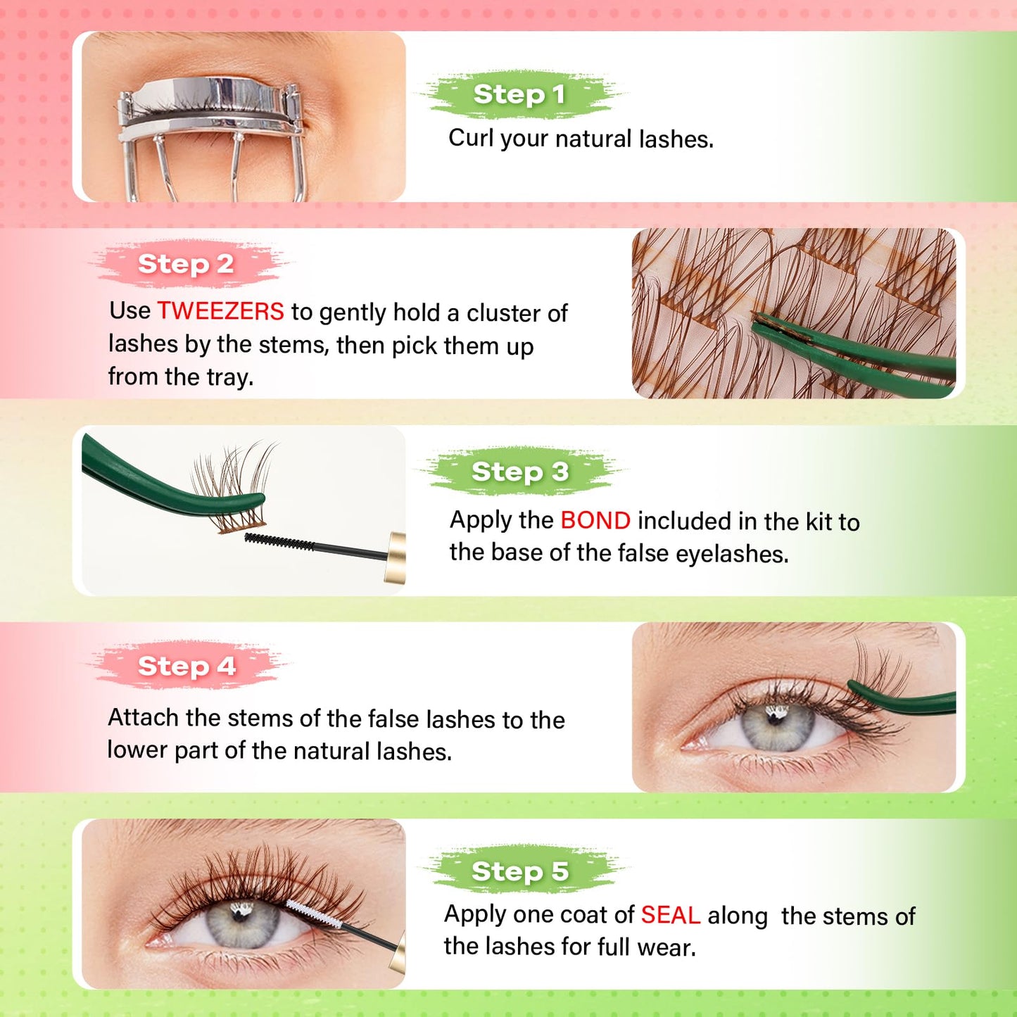 KEYYOU Venus Brown Lash Clusters Kit Fairy Lash Extension Kit C Curl 120Pcs Eyelash Extension Wispy Natural Invisible Band Lash with Waterproof DIY Lash Extension Kit at Home(Venus Brown-C-8-16MIX)