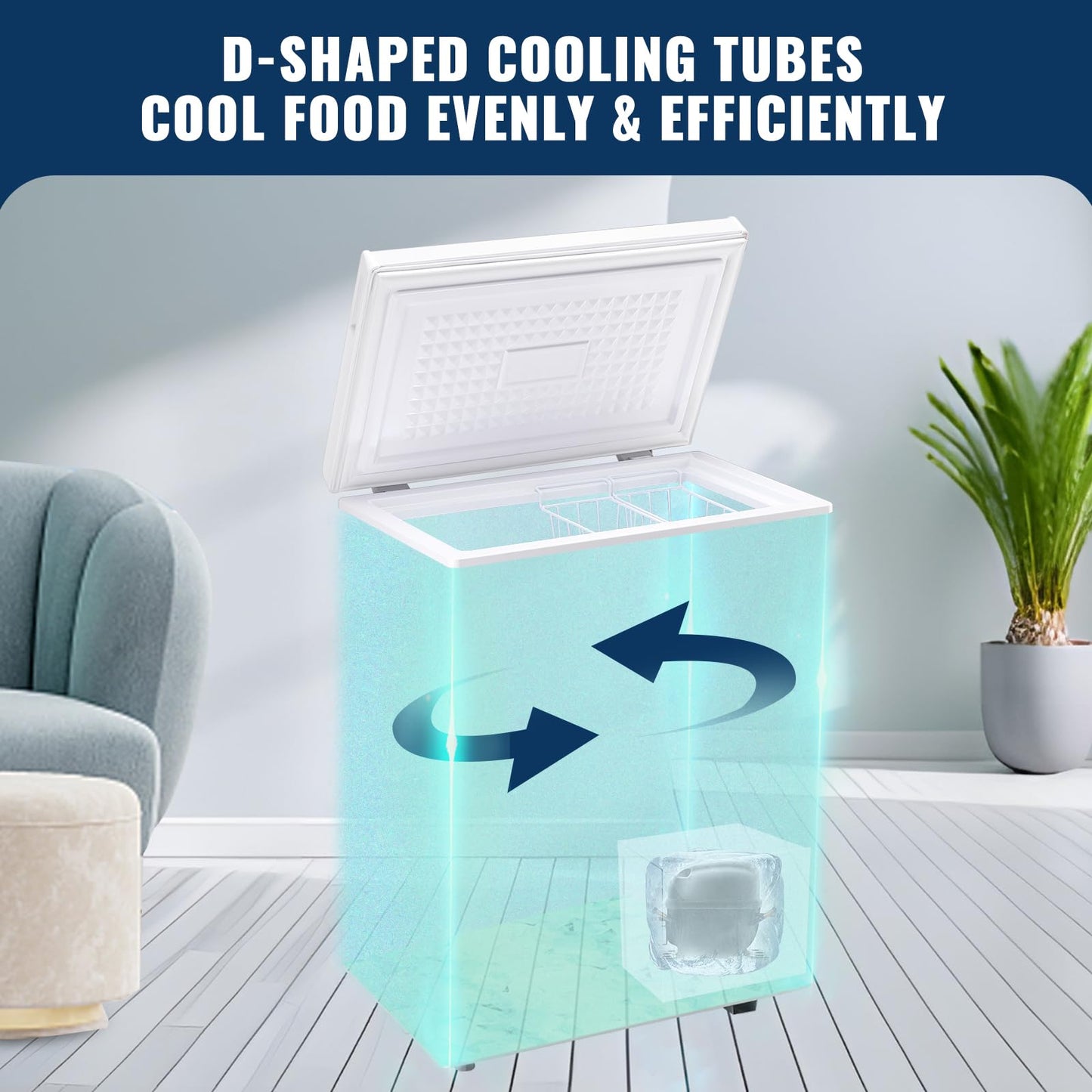 DEMULLER Chest Freezer with 2 Removable Baskets 3.5 Cu.ft Compact Freezers with Electronic Thermostat (50 ℉ to -12 ℉), Stay-Open Lid, Manual Defrost, Kitchen Office Apartment, White