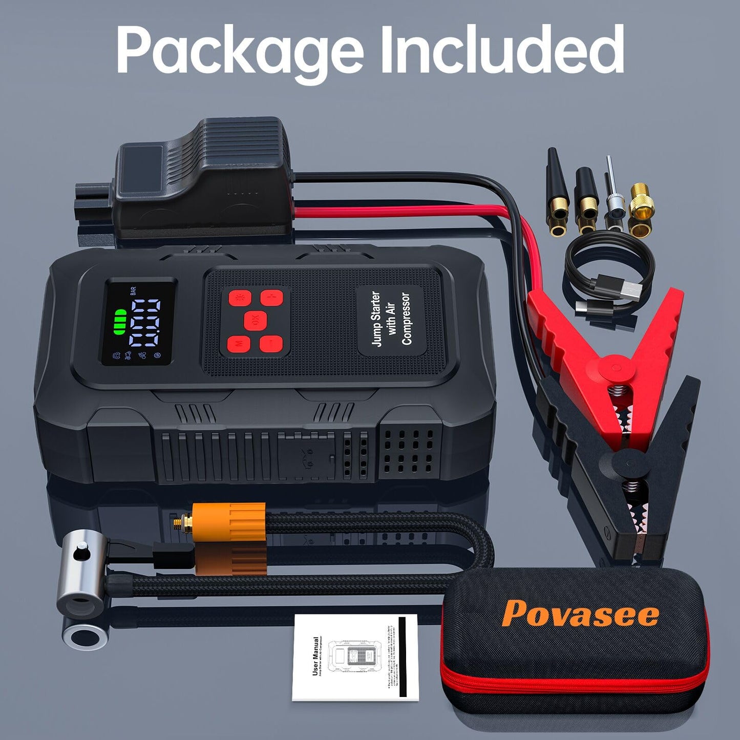 5000A Jump Starter with Air Compressor,A1 Car Jumper Starter with 150PSI Tire Inflator 12V Jump Box with LCD Display,Flashlight,Storage Case (Up 10L Gas/8L Diesel Engine