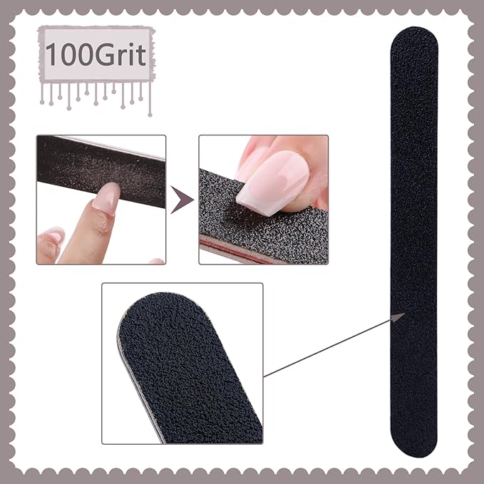 30 Pack Professional Emery Boards - 100/180 Grit Nail File Pack for Acrylic and Natural Nails, Black