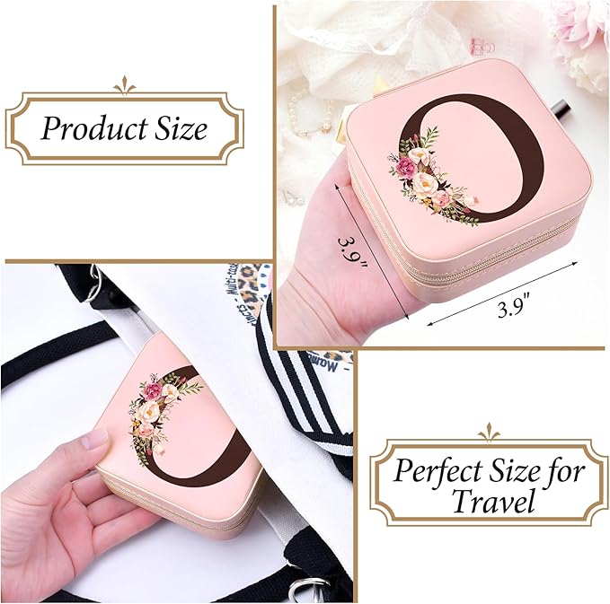 Travel Jewelry Case Box Organizer, Personalized Gifts for Women Wife Mom Aunt, Mothers Day Mom Gifts from Daughter Son, Bridal Shower Giftware for Women, Bridesmaid Proposal Unique Presents, Initial O